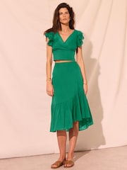 Mint Velvet Green Cotton Top And Midi Skirt Set - Image 3 of 8