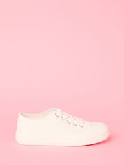 Lipsy White Girls Flat Lace Up Retro Canvas Trainers - Image 3 of 7