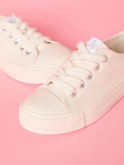 Lipsy White Girls Flat Lace Up Retro Canvas Trainers - Image 5 of 7