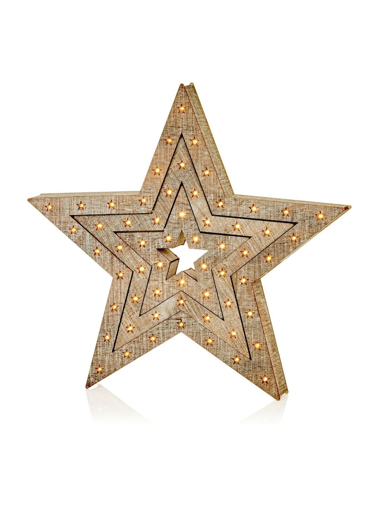 Premier Decorations Ltd Set of 3 Christmas Wood Star with Warm White Lights - Image 1 of 5