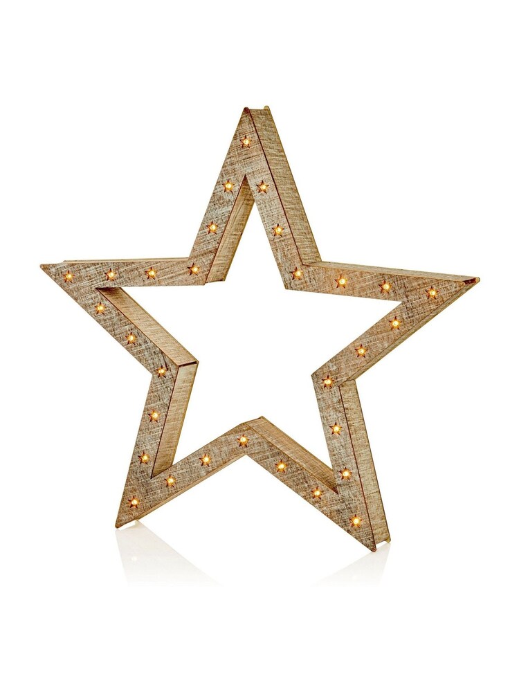 Premier Decorations Ltd Set of 3 Christmas Wood Star with Warm White Lights - Image 2 of 5