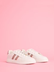 Lipsy Pink Slim Flat Sole Retro Lace Up Glitter Trainers - Image 2 of 4