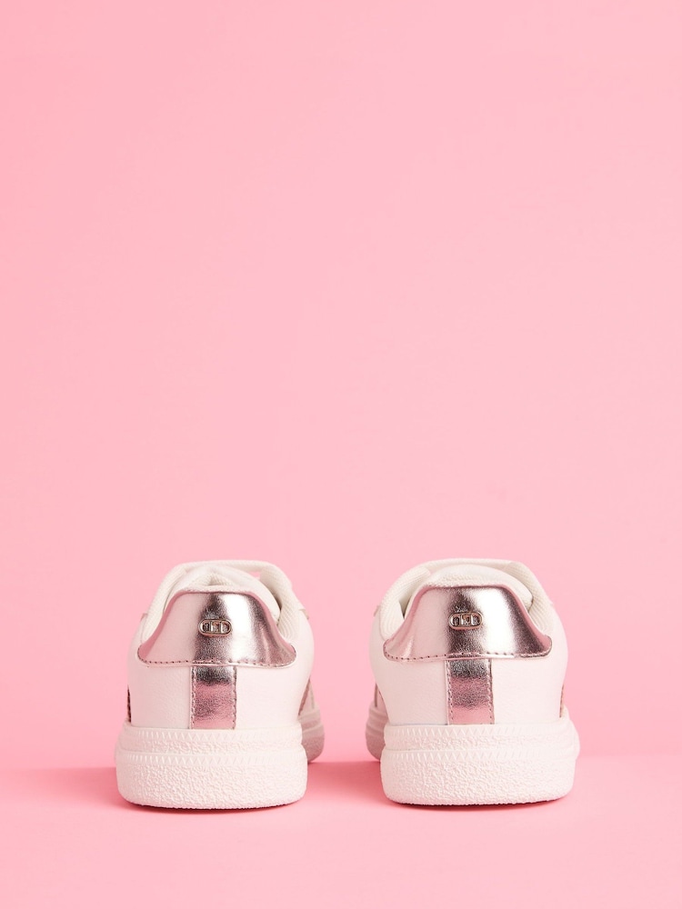 Lipsy Pink Slim Flat Sole Retro Lace Up Glitter Trainers - Image 4 of 4