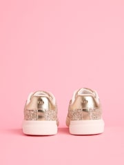 Lipsy Gold Slim Flat Sole Retro Lace Up Glitter Trainers - Image 4 of 5