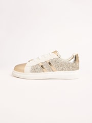 Lipsy Gold Slim Flat Sole Retro Lace Up Glitter Trainers - Image 5 of 5