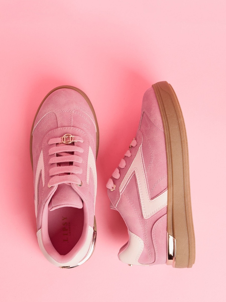 Lipsy Pink Slim Flat Sole Stripe Gum Outsole Trainers - Image 1 of 5