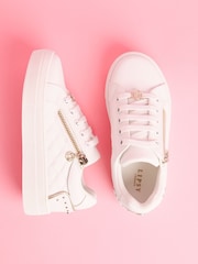 Lipsy White Quilted Lace Up Chunky Flatform Quilted Faux Leather Trainers - Image 1 of 5