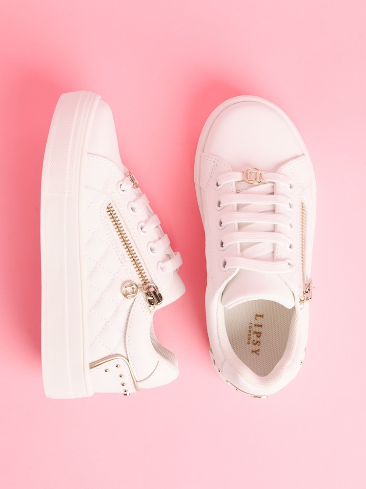 Blanco guateado - Lipsy Lace Up Chunky Flatform Quilted Faux Leather Trainers - Imagen 1 de 5 Blanco guateado - Lipsy Lace Up Chunky Flatform Quilted Faux Leather Trainers - Imagen 1 de 5