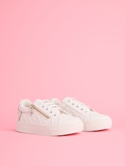 Lipsy White Quilted Lace Up Chunky Flatform Quilted Faux Leather Trainers - Image 2 of 5