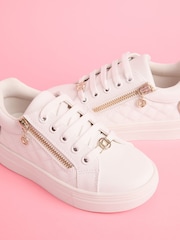 Lipsy White Quilted Lace Up Chunky Flatform Quilted Faux Leather Trainers - Image 3 of 5