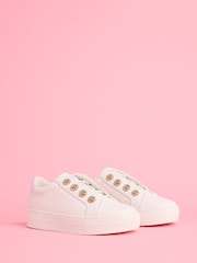 Lipsy White Lace Up Chunky Flatform Quilted Faux Leather Trainers - Image 2 of 5