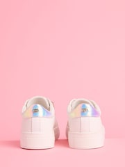 Lipsy White Lace Up Chunky Flatform Quilted Faux Leather Trainers - Image 4 of 5