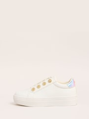 Lipsy White Lace Up Chunky Flatform Quilted Faux Leather Trainers - Image 5 of 5
