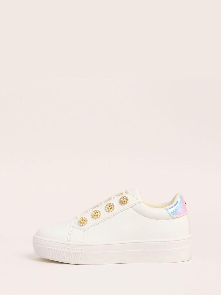 Lipsy White Lace Up Chunky Flatform Quilted Faux Leather Trainers - Image 5 of 5
