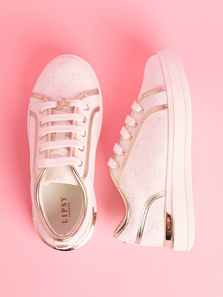 Lipsy White Canvas Slim Flat Sole Stripe Gum Outsole Trainers - Image 1 of 5