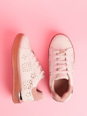 Lipsy White Lazer Cut Slim Flat Sole Stripe Gum Outsole Trainers - Image 1 of 5