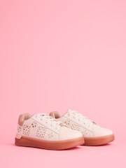 Lipsy White Lazer Cut Slim Flat Sole Stripe Gum Outsole Trainers - Image 2 of 5