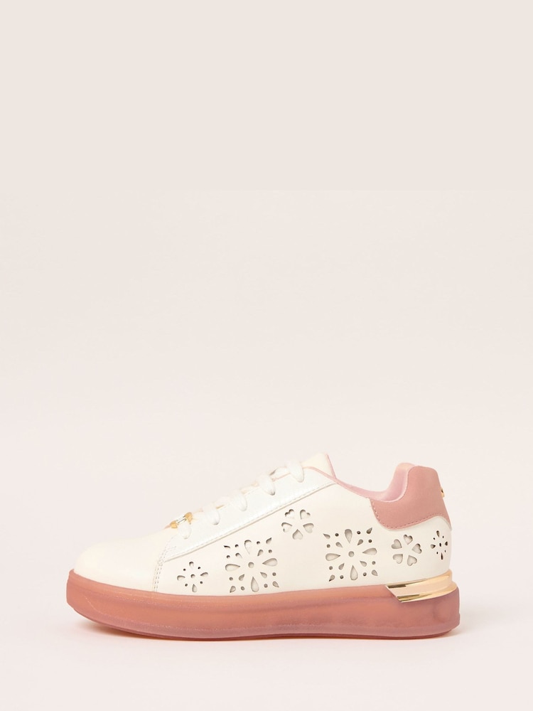 Lipsy White Lazer Cut Slim Flat Sole Stripe Gum Outsole Trainers - Image 5 of 5