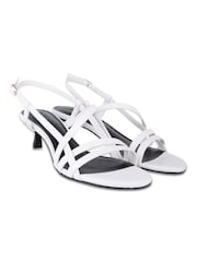 Off The Hook White Sammi Leather Strappy Kitten Heel Sandals - Image 1 of 6