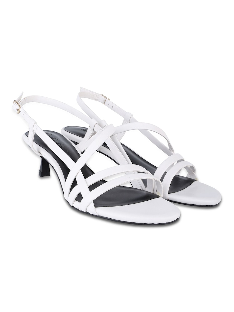 Off The Hook White Sammi Leather Strappy Kitten Heel Sandals - Image 1 of 6
