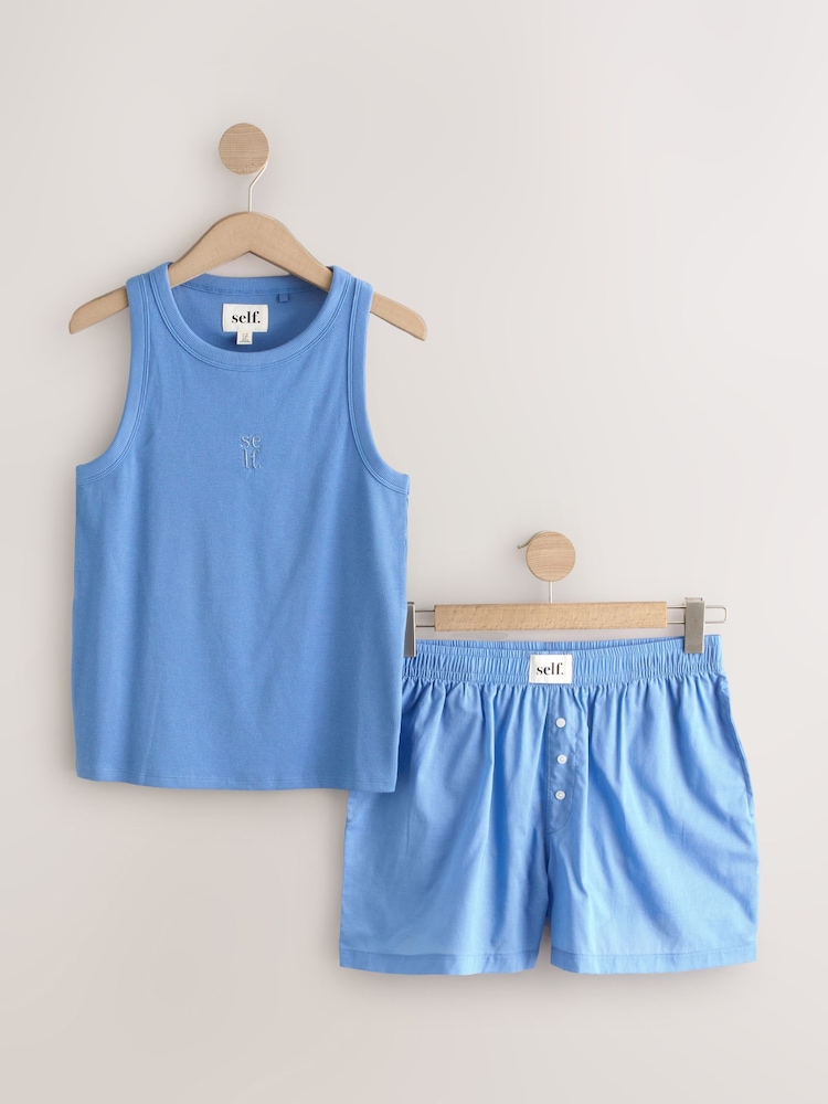 self. Blue Rib Vest Short Set Pyjamas - Image 7 of 10
