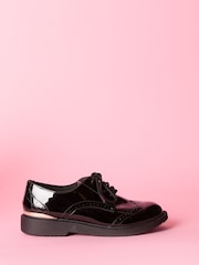 Lipsy Black Flat Patent Lace Up Brogue School Shoes - Image 1 of 5