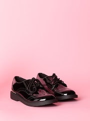 Lipsy Black Flat Patent Lace Up Brogue School Shoes - Image 2 of 5