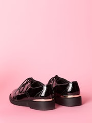 Lipsy Black Flat Patent Lace Up Brogue School Shoes - Image 3 of 5