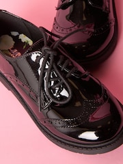 Lipsy Black Flat Patent Lace Up Brogue School Shoes - Image 4 of 5