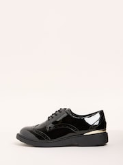 Lipsy Black Flat Patent Lace Up Brogue School Shoes - Image 5 of 5