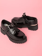 Lipsy Black Chunky Lace Up Bow Brogue School Shoes - Image 2 of 4