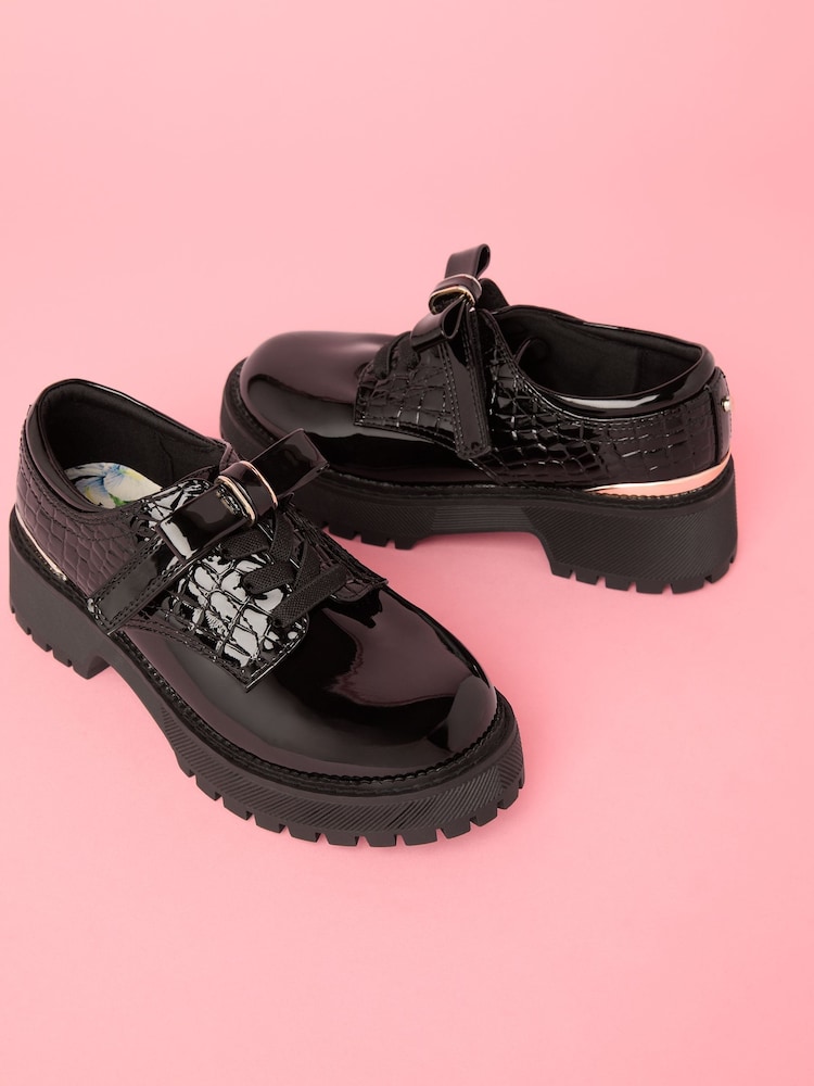 Lipsy Black Chunky Lace Up Bow Brogue School Shoes - Image 2 of 4