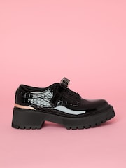 Lipsy Black Chunky Lace Up Bow Brogue School Shoes - Image 3 of 4