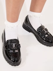 Lipsy Black Chunky Bow Loafer School Shoes - Image 1 of 4
