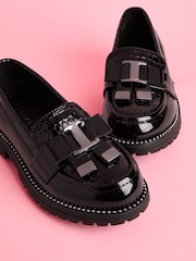 Lipsy Black Chunky Bow Loafer School Shoes - Image 2 of 4