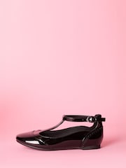 Lipsy Black Slim Sole T Bar Ballerina School Shoes - Image 1 of 5