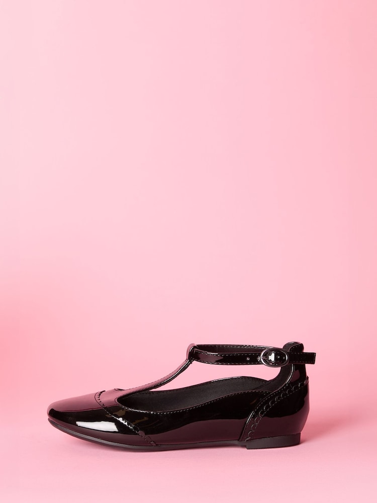 Lipsy Black Slim Sole T Bar Ballerina School Shoes - Image 1 of 5
