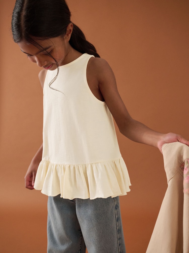 Ecru 100% Cotton Peplum Frill Vest (3-16yrs) - Image 1 of 7