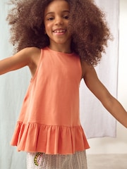 Orange 100% Cotton Peplum Frill Vest (3-16yrs) - Image 1 of 6
