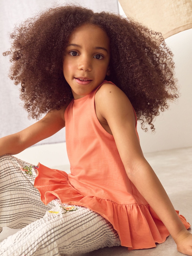 Orange 100% Cotton Peplum Frill Vest (3-16yrs) - Image 3 of 6