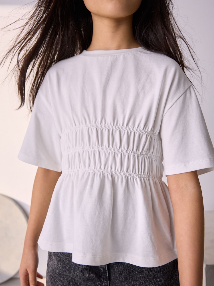 White Shirred Waist T-Shirt (3-16yrs) - Image 1 of 7