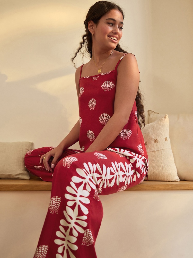 Red Shells Linen Blend Cami Vest Pyjamas - Image 1 of 9 Red Shells Linen Blend Cami Vest Pyjamas - Image 1 of 9