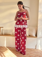 Red Shells Linen Blend Cami Vest Pyjamas - Image 2 of 9