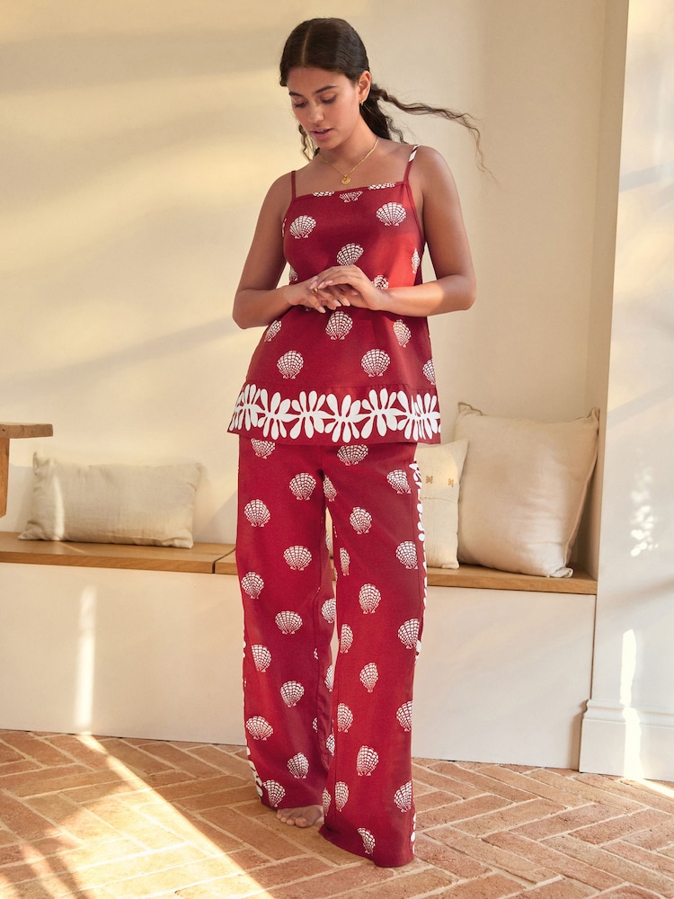 Red Shells Linen Blend Cami Vest Pyjamas - Image 2 of 9 Red Shells Linen Blend Cami Vest Pyjamas - Image 2 of 9