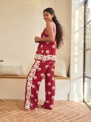 Red Shells Linen Blend Cami Vest Pyjamas - Image 3 of 9