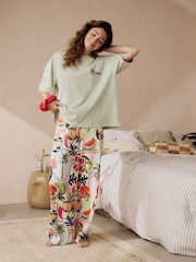 Sage Green Peaches 100% Cotton Short Sleeve Pyjamas - Image 3 of 7
