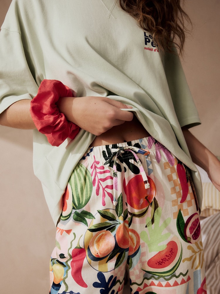 Sage Green Peaches 100% Cotton Short Sleeve Pyjamas - Image 4 of 7