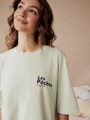 Sage Green Peaches 100% Cotton Short Sleeve Pyjamas - Image 5 of 7