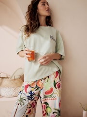 Sage Green Peaches 100% Cotton Short Sleeve Pyjamas - Image 6 of 7