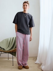 Grey/Pink Stripe 100% Cotton Short Sleeve Pyjamas - Image 1 of 7